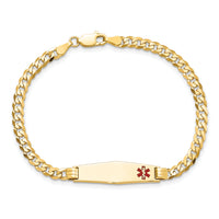 14K Medical Soft Diamond Shape Red Enamel Curb Link ID Bracelet-XM554FC-8