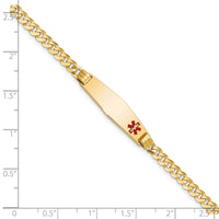 14K Medical Soft Diamond Shape Red Enamel Curb Link ID Bracelet-XM554FC-7
