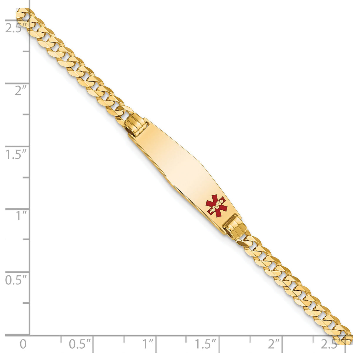 14K Medical Soft Diamond Shape Red Enamel Curb Link ID Bracelet-XM554FC-8