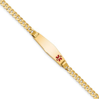 14K Medical Soft Diamond Shape Red Enamel Curb Link ID Bracelet-XM554FC-7