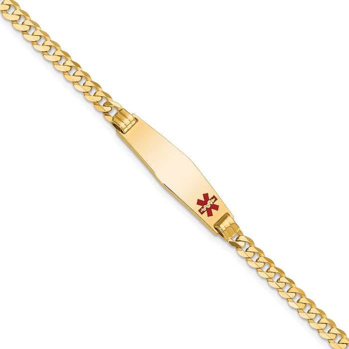 14K Medical Soft Diamond Shape Red Enamel Curb Link ID Bracelet-XM554FC-7
