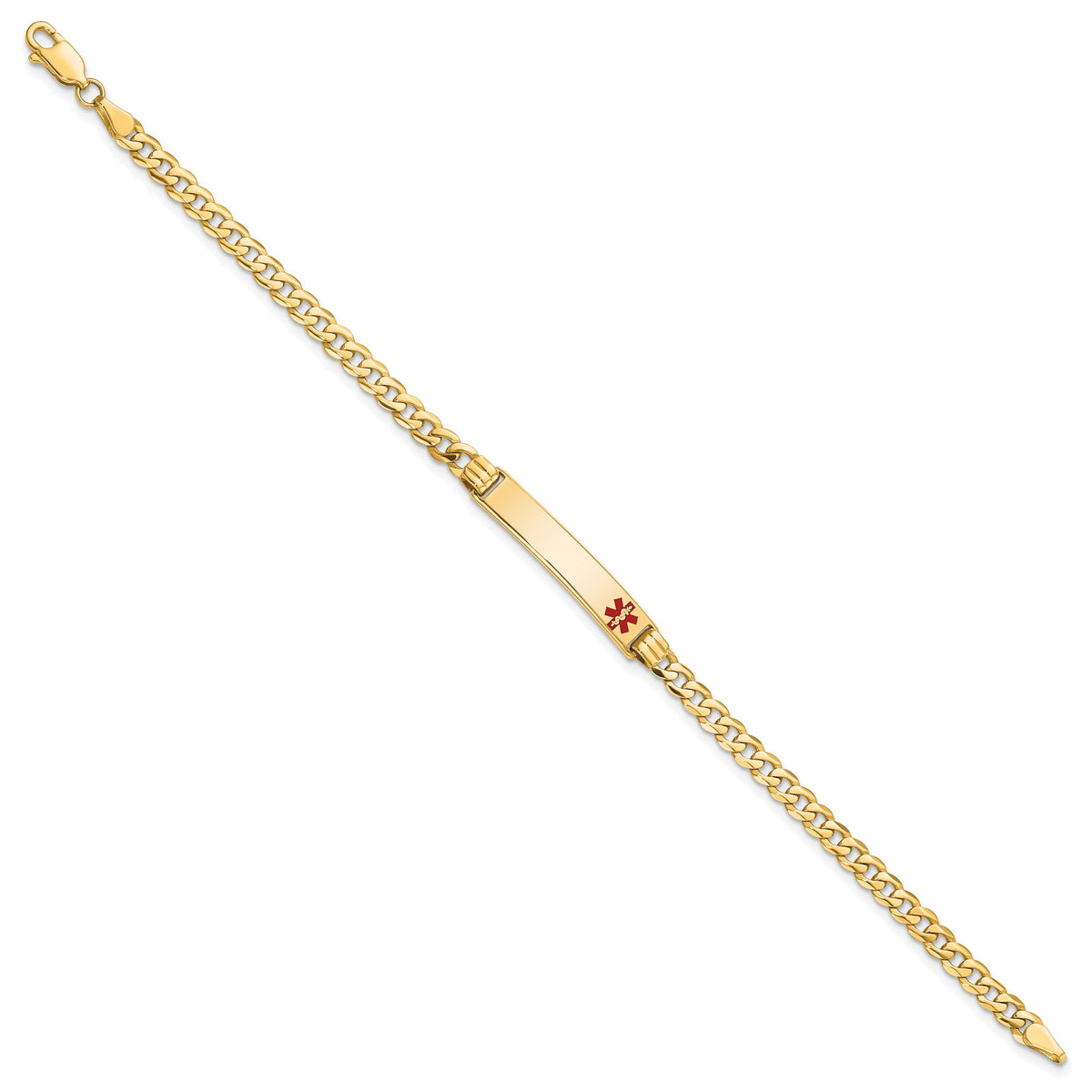 14K Medical Red Enamel Curb Link ID Bracelet-XM554FR-7