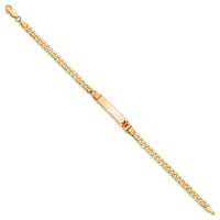 14K Medical Red Enamel Curb Link ID Bracelet-XM554FR-7