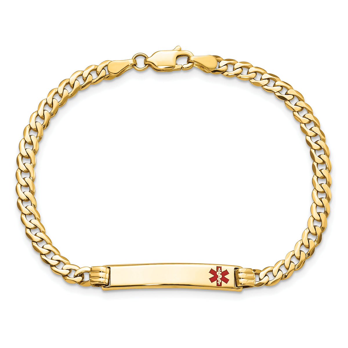 14K Medical Red Enamel Curb Link ID Bracelet-XM554FR-7