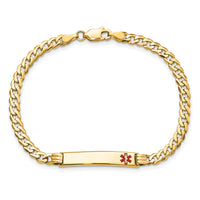 14K Medical Red Enamel Curb Link ID Bracelet-XM554FR-8