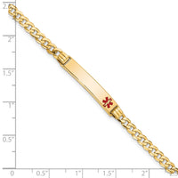 14K Medical Red Enamel Curb Link ID Bracelet-XM554FR-7