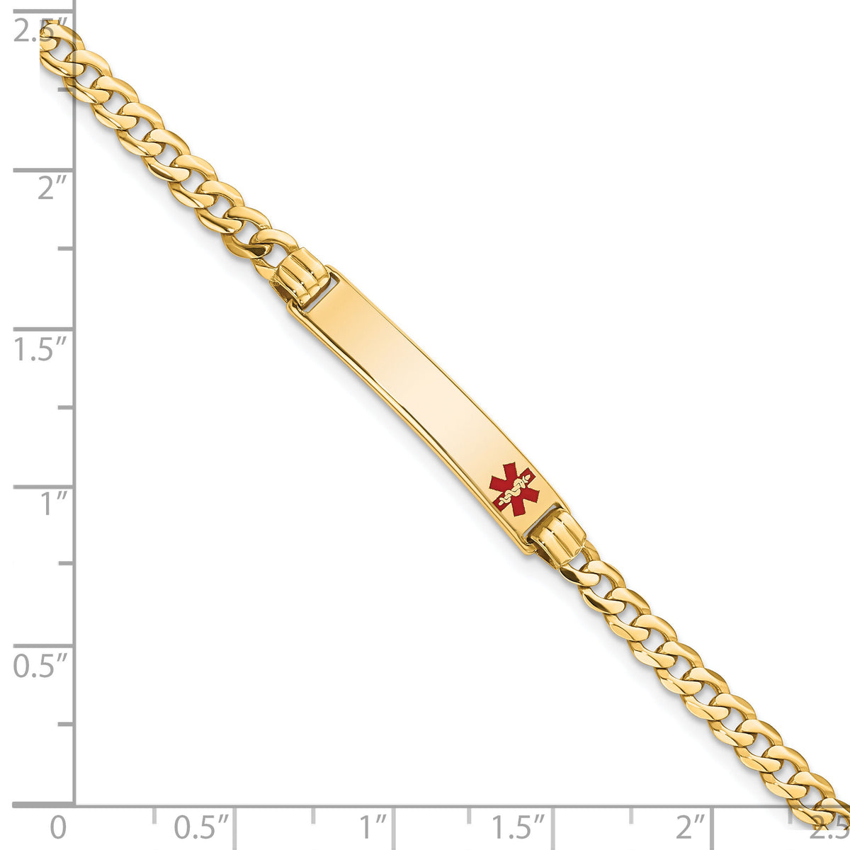 14K Medical Red Enamel Curb Link ID Bracelet-XM554FR-8