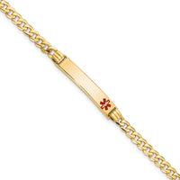 14K Medical Red Enamel Curb Link ID Bracelet-XM554FR-7