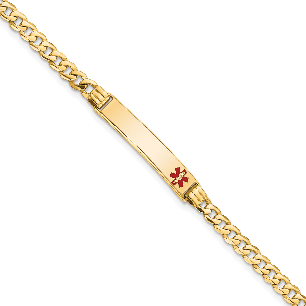 14K Medical Red Enamel Curb Link ID Bracelet-XM554FR-8
