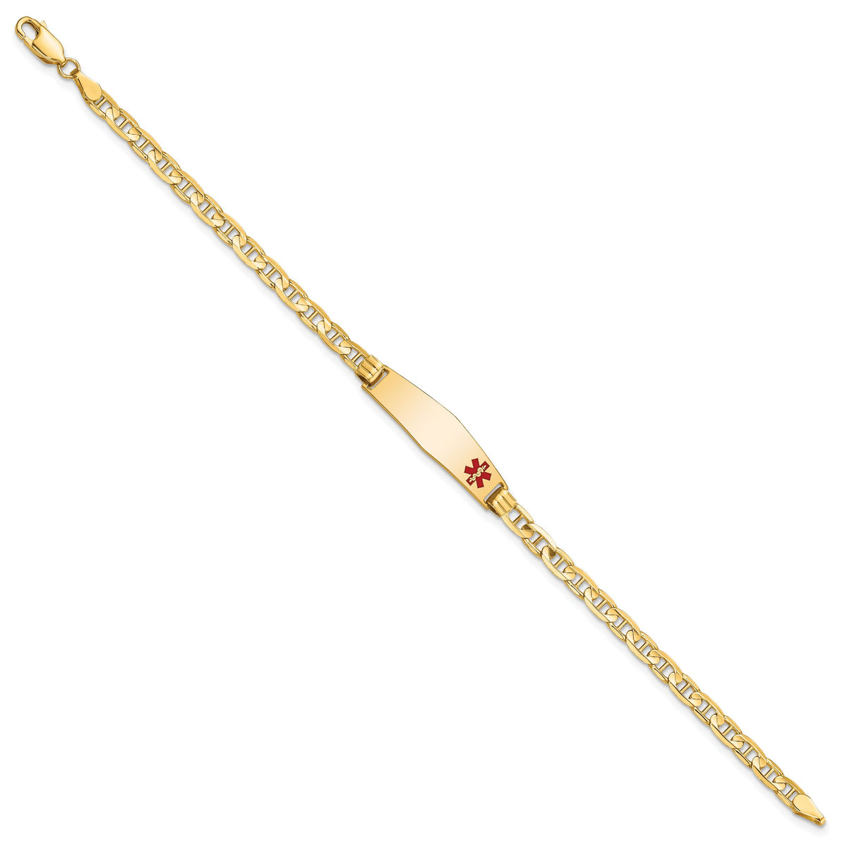 14K Medical Soft Diamond Shape Red Enamel Anchor Link ID Bracelet-XM555FC-7