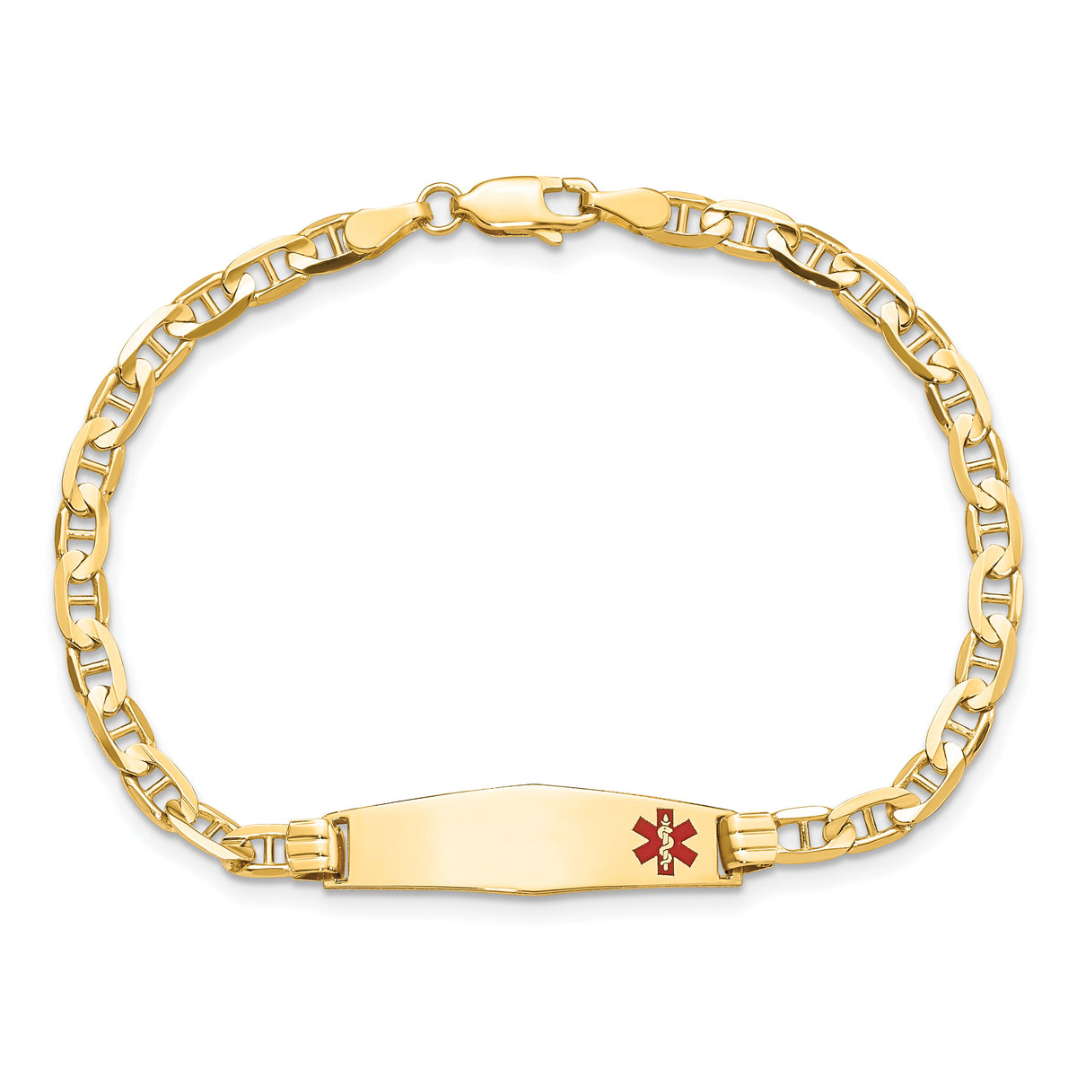 14K Medical Soft Diamond Shape Red Enamel Anchor Link ID Bracelet-XM555FC-8
