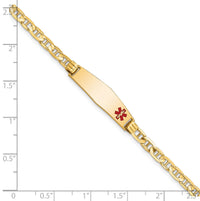 14K Medical Soft Diamond Shape Red Enamel Anchor Link ID Bracelet-XM555FC-7