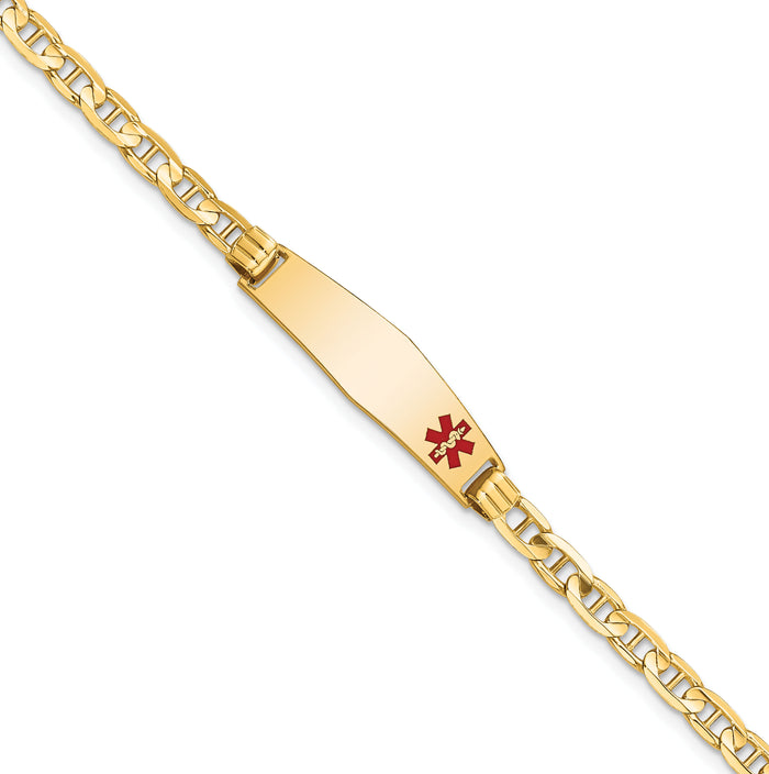 14K Medical Soft Diamond Shape Red Enamel Anchor Link ID Bracelet-XM555FC-7