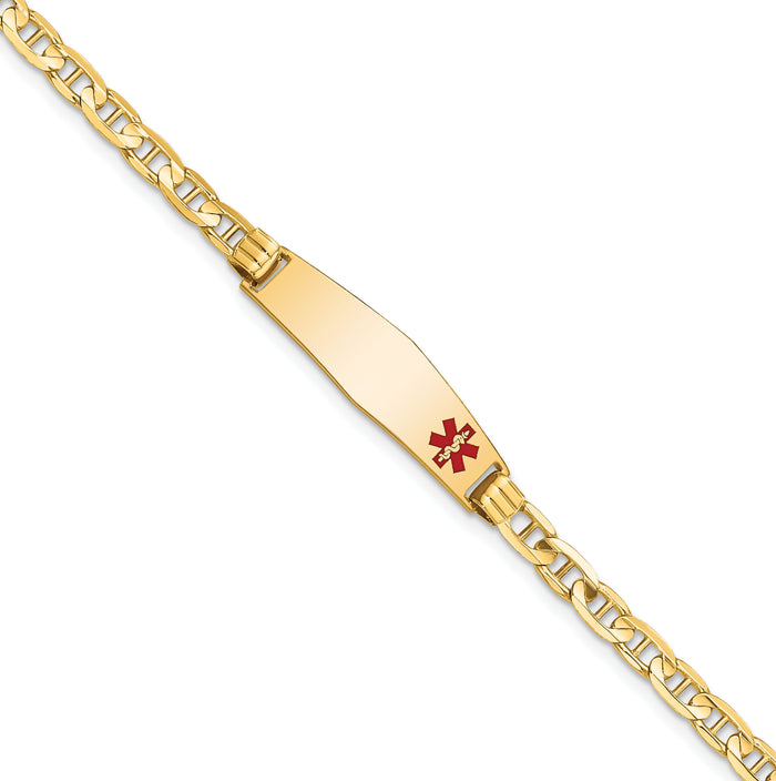 14K Medical Soft Diamond Shape Red Enamel Anchor Link ID Bracelet-XM555FC-8