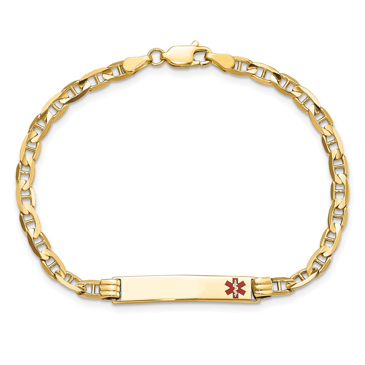 14K Medical Red Enamel Anchor Link ID Bracelet-XM555FR-7
