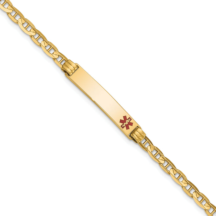 14K Medical Red Enamel Anchor Link ID Bracelet-XM555FR-7