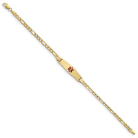 14K Medical Semi-Solid Soft Diamond Shape Red Enamel Figaro ID Bracelet-XM556CC-7