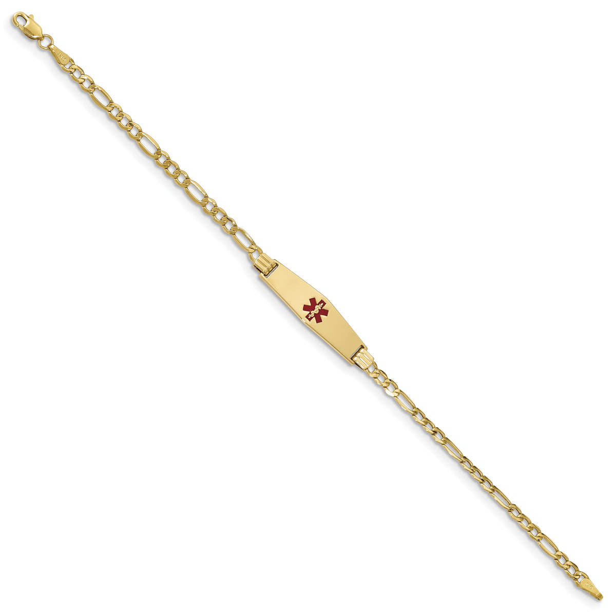 14K Medical Semi-Solid Soft Diamond Shape Red Enamel Figaro ID Bracelet-XM556CC-8