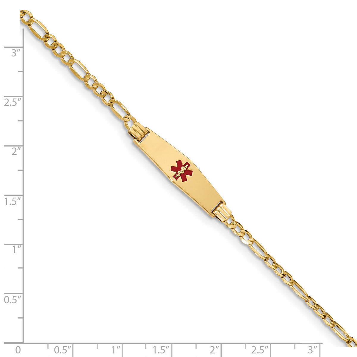 14K Medical Semi-Solid Soft Diamond Shape Red Enamel Figaro ID Bracelet-XM556CC-8
