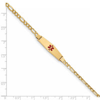 14K Medical Semi-Solid Soft Diamond Shape Red Enamel Figaro ID Bracelet-XM556CC-8