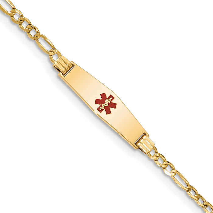 14K Medical Semi-Solid Soft Diamond Shape Red Enamel Figaro ID Bracelet-XM556CC-7