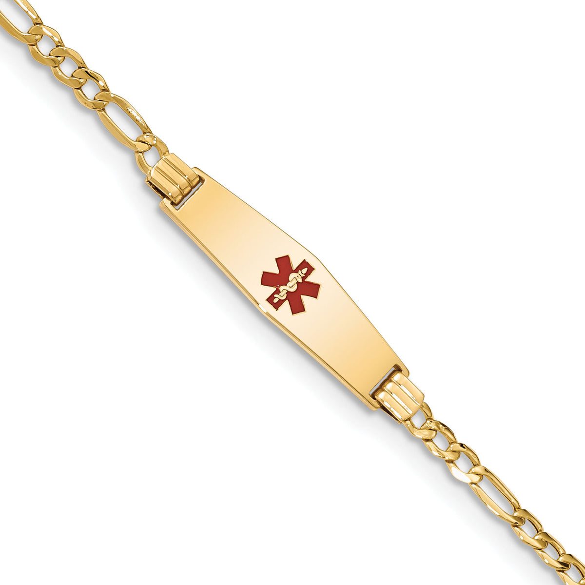 14K Medical Semi-Solid Soft Diamond Shape Red Enamel Figaro ID Bracelet-XM556CC-8