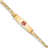 14K Medical Semi-Solid Soft Diamond Shape Red Enamel Figaro ID Bracelet-XM556CC-8