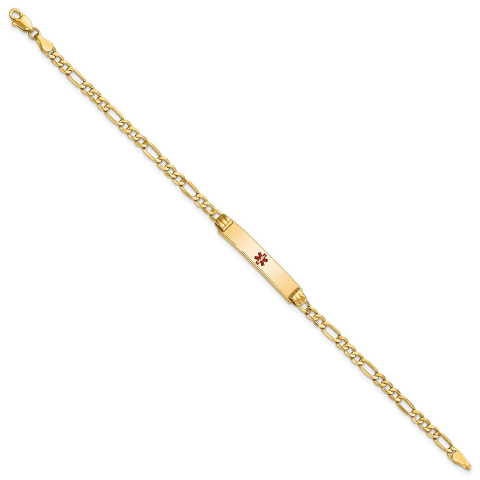 14K Semi-solid Medical Polished Red Enamel Figaro ID Bracelet-XM556CR-7