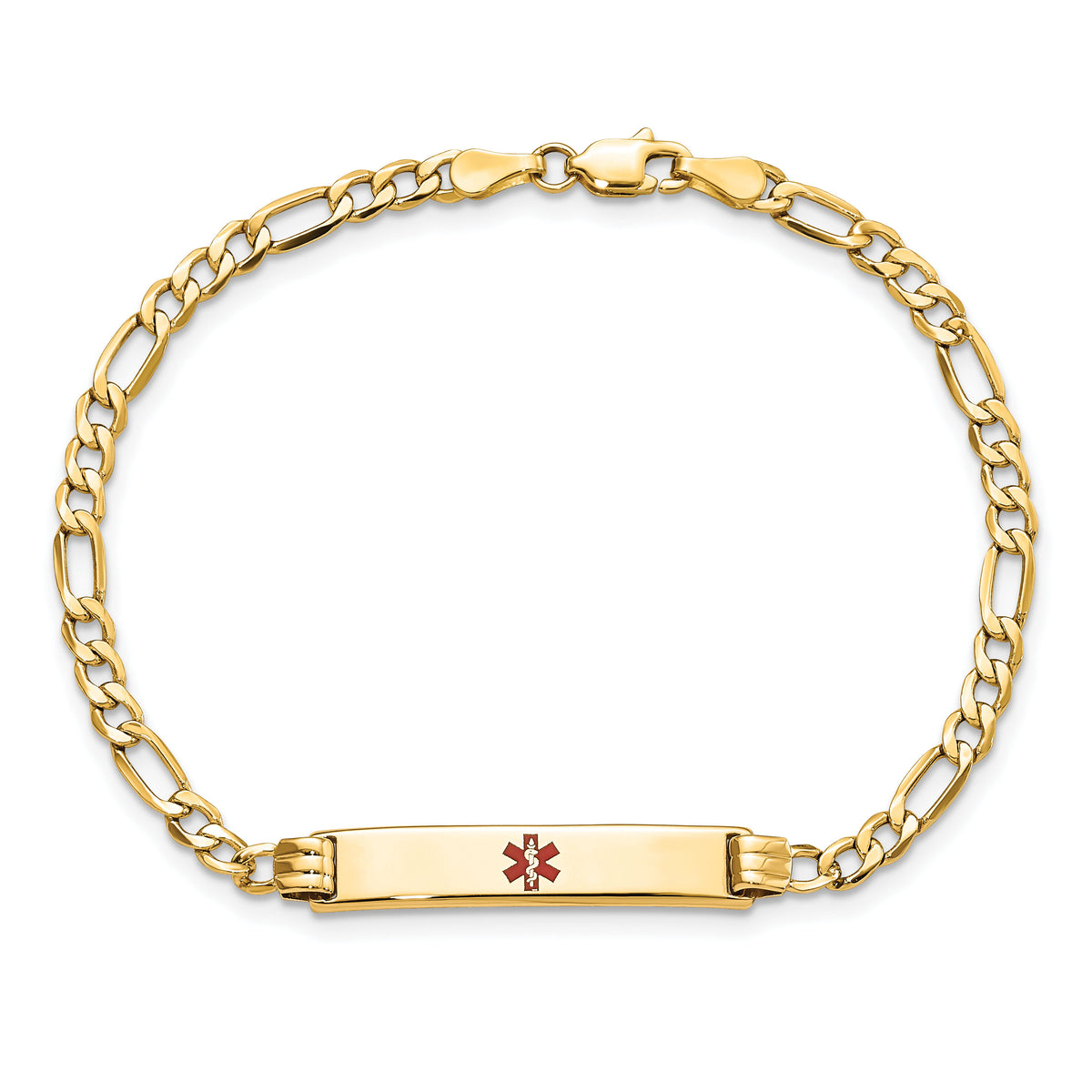 14K Semi-solid Medical Polished Red Enamel Figaro ID Bracelet-XM556CR-7
