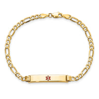 14K Semi-solid Medical Polished Red Enamel Figaro ID Bracelet-XM556CR-7
