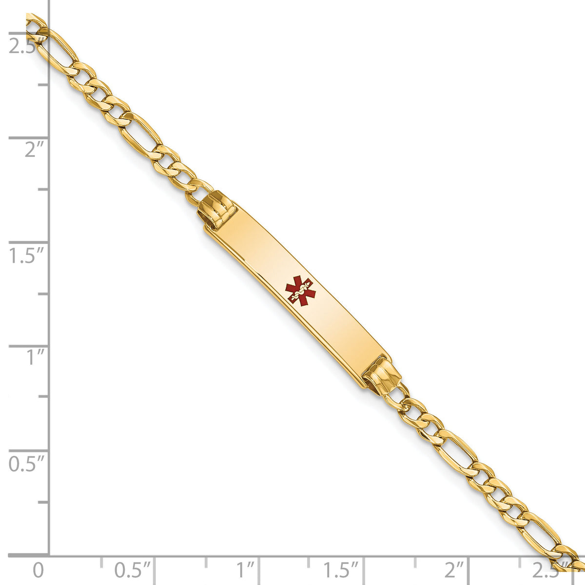 14K Semi-solid Medical Polished Red Enamel Figaro ID Bracelet-XM556CR-7