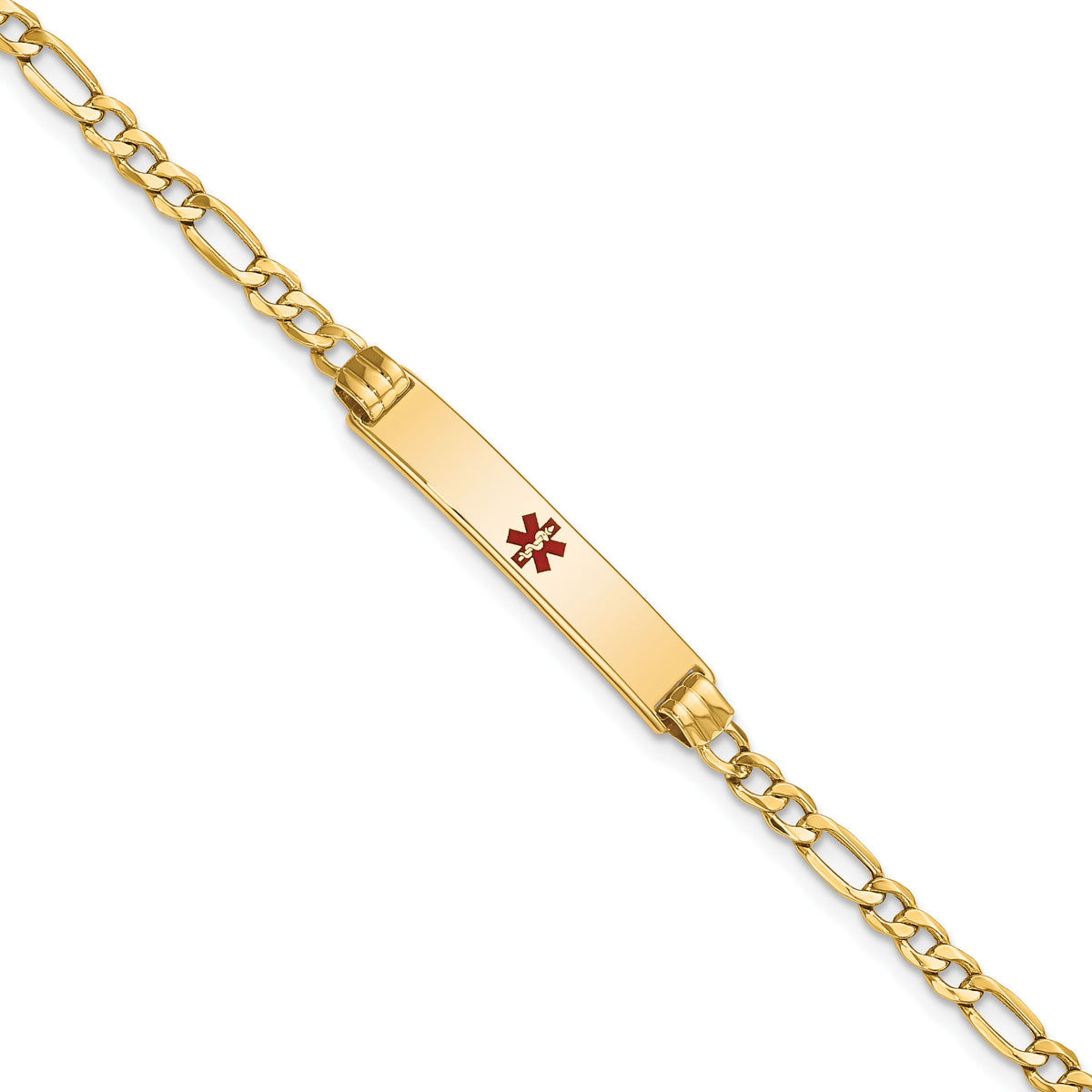 14K Semi-solid Medical Polished Red Enamel Figaro ID Bracelet-XM556CR-8