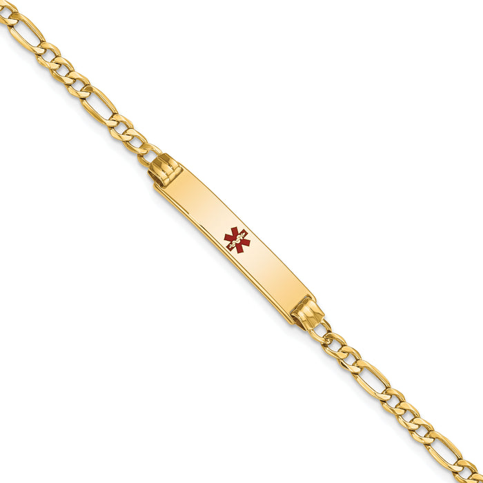 14K Semi-solid Medical Polished Red Enamel Figaro ID Bracelet-XM556CR-8