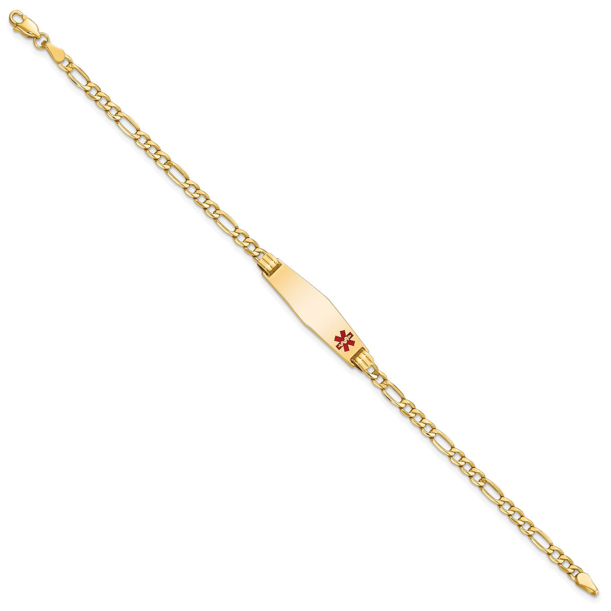 14K Medical Semi-Solid Soft Diamond Shape Red Enamel Figaro ID Bracelet-XM556FC-7