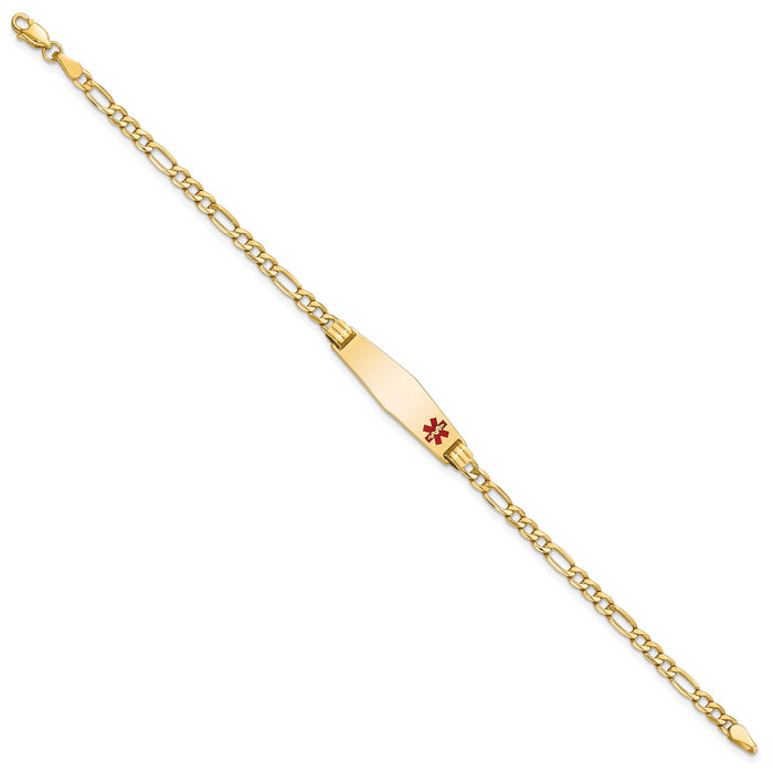 14K Medical Semi-Solid Soft Diamond Shape Red Enamel Figaro ID Bracelet-XM556FC-7
