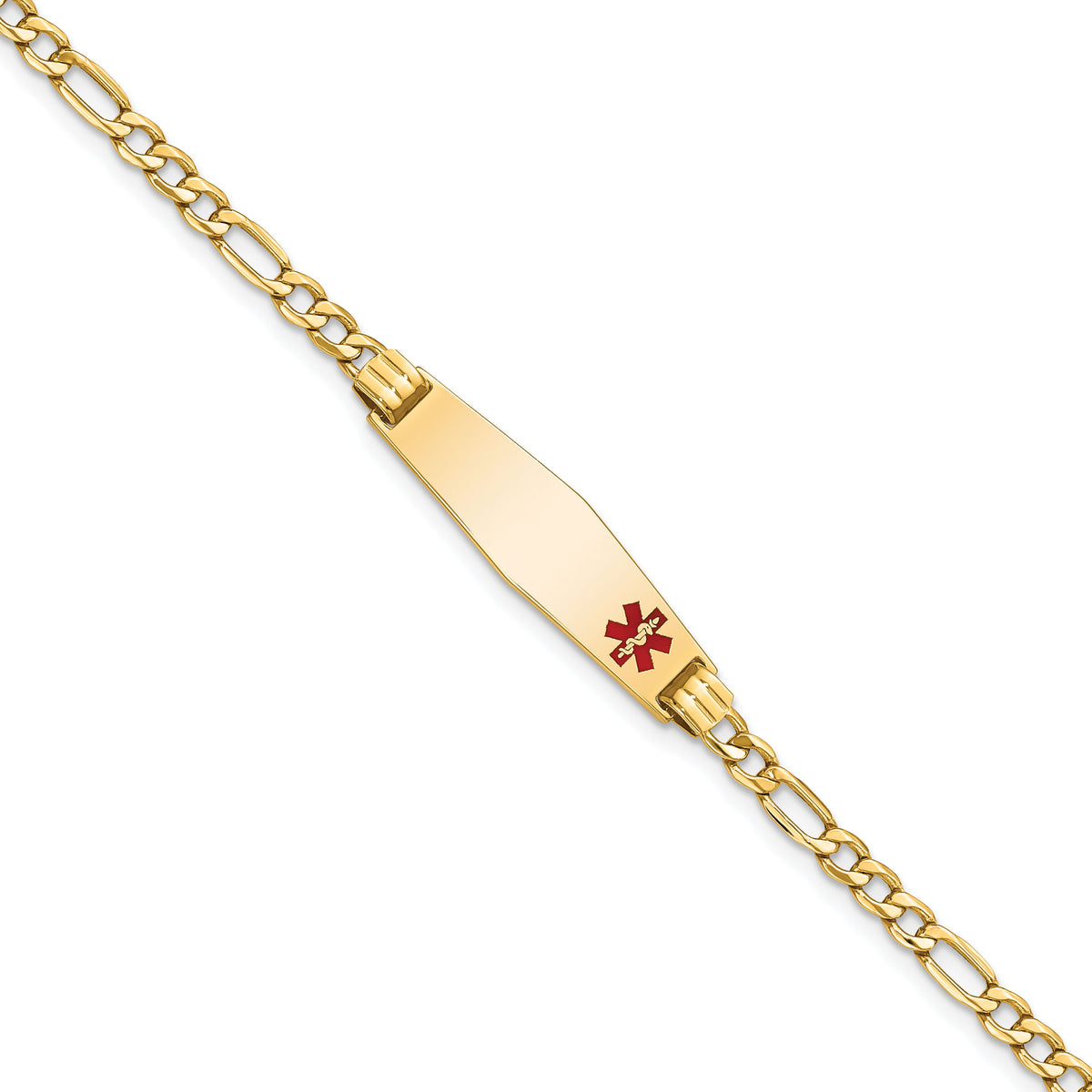 14K Medical Semi-Solid Soft Diamond Shape Red Enamel Figaro ID Bracelet-XM556FC-7