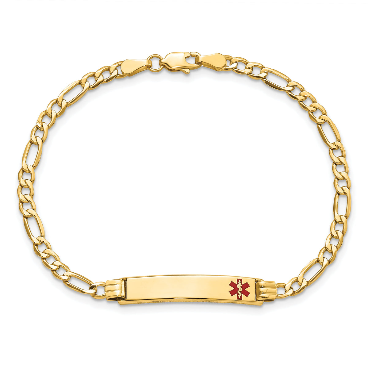 14K Semi-Solid Medical Polished Red Enamel Figaro ID Bracelet-XM556FR-7