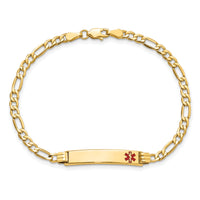 14K Semi-Solid Medical Polished Red Enamel Figaro ID Bracelet-XM556FR-7