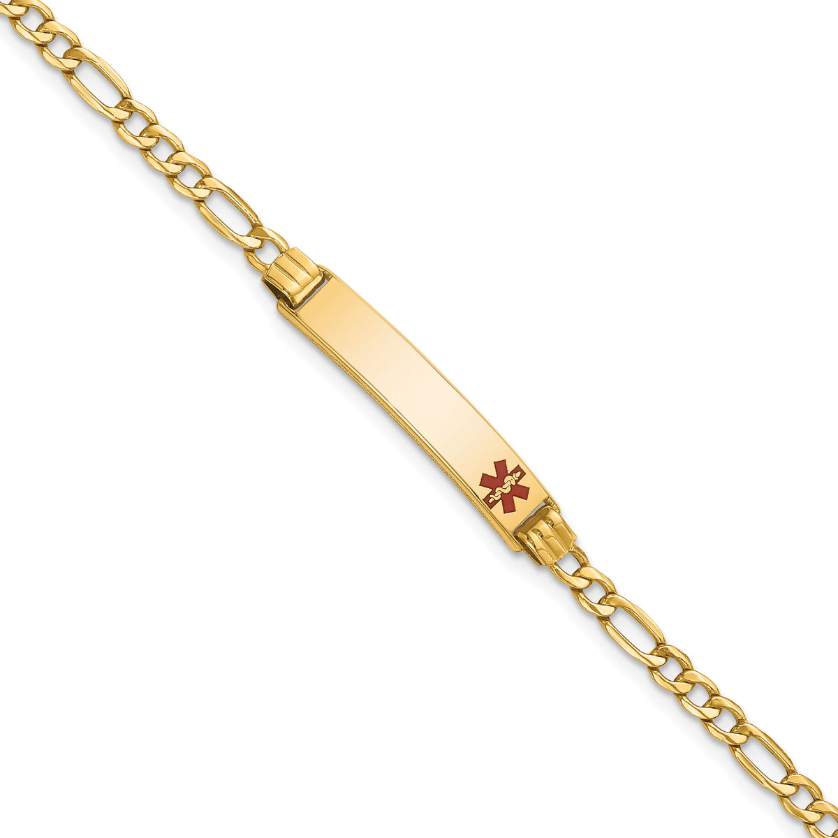 14K Semi-Solid Medical Polished Red Enamel Figaro ID Bracelet-XM556FR-7