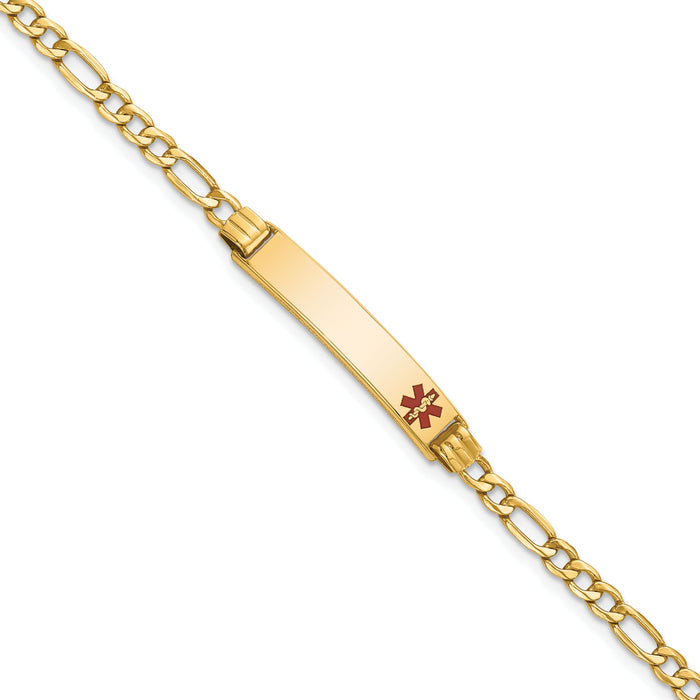 14K Semi-Solid Medical Polished Red Enamel Figaro ID Bracelet-XM556FR-7