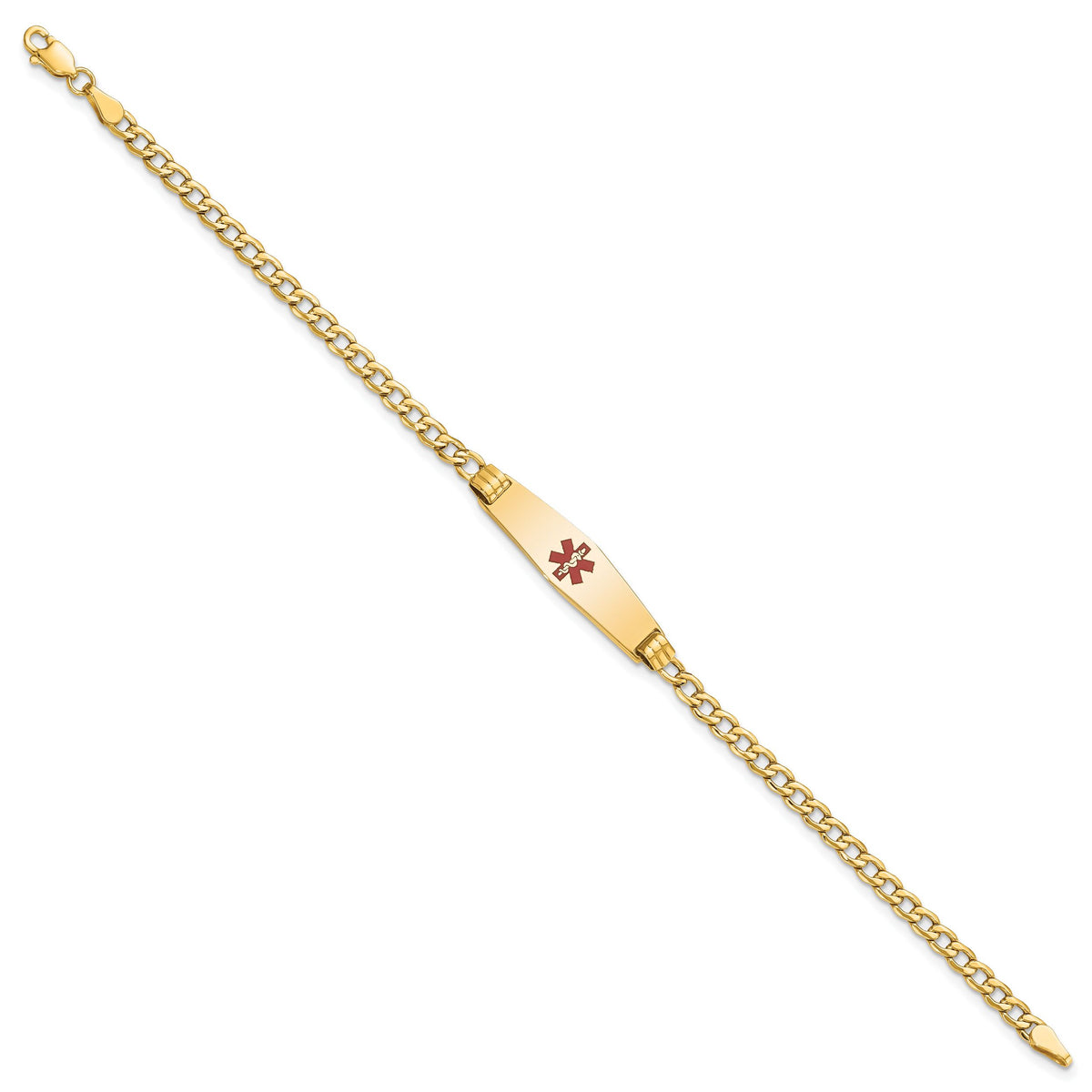 14K Medical Semi-Solid Soft Diamond Shape Red Enamel Cuban ID Bracelet-XM557CC-7