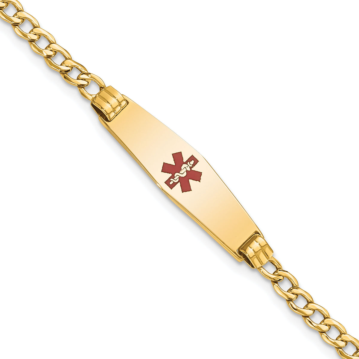 14K Medical Semi-Solid Soft Diamond Shape Red Enamel Cuban ID Bracelet-XM557CC-8
