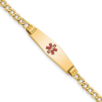 14K Medical Semi-Solid Soft Diamond Shape Red Enamel Cuban ID Bracelet-XM557CC-8