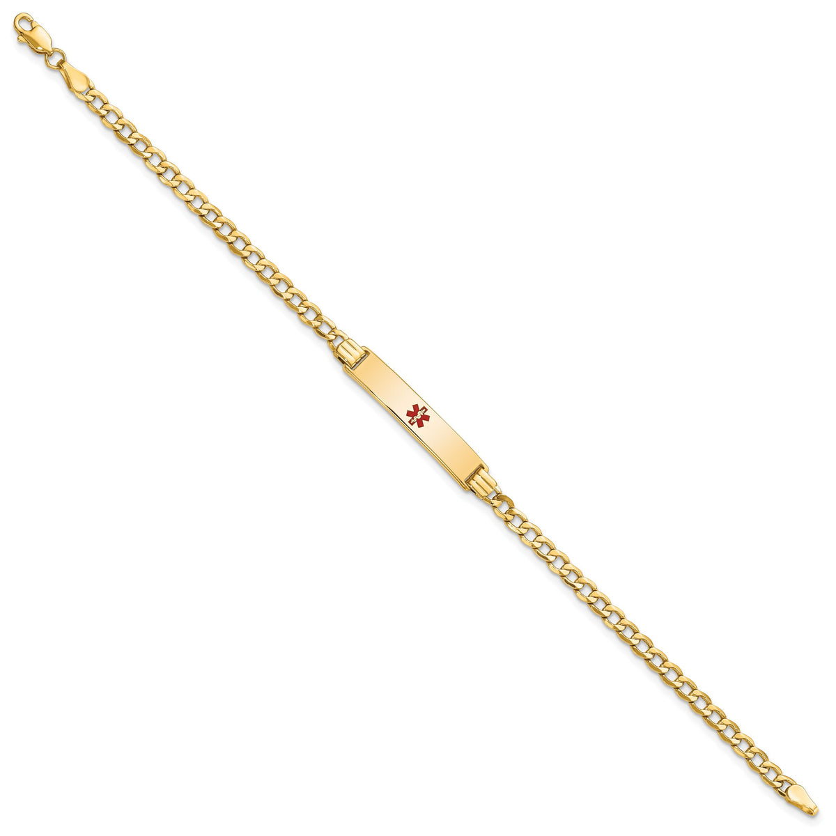 14K Semi-solid Medical Polished Red Enamel Cuban ID Bracelet-XM557CR-8