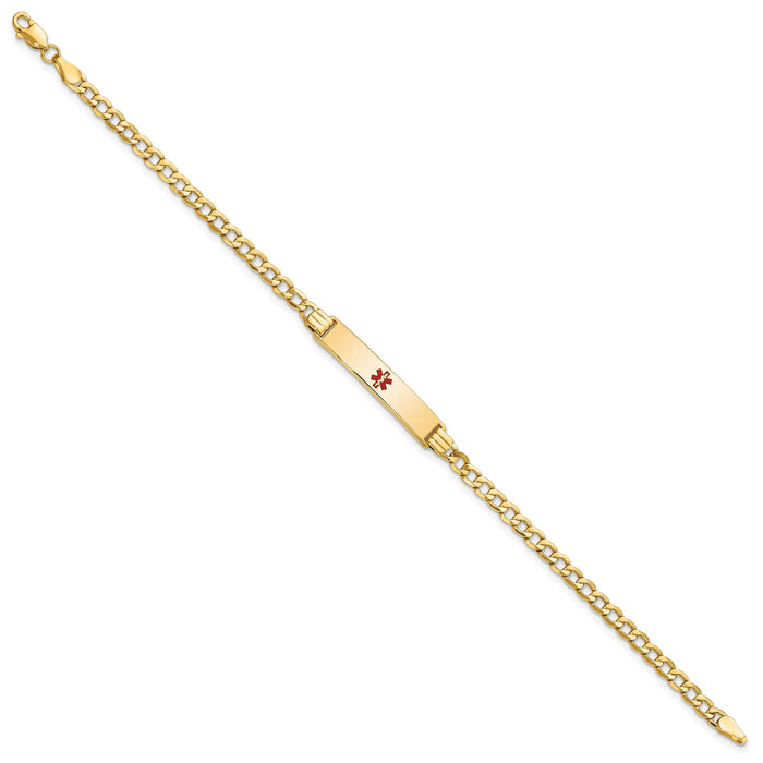 14K Semi-solid Medical Polished Red Enamel Cuban ID Bracelet-XM557CR-8