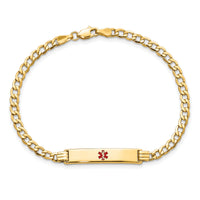 14K Semi-solid Medical Polished Red Enamel Cuban ID Bracelet-XM557CR-8