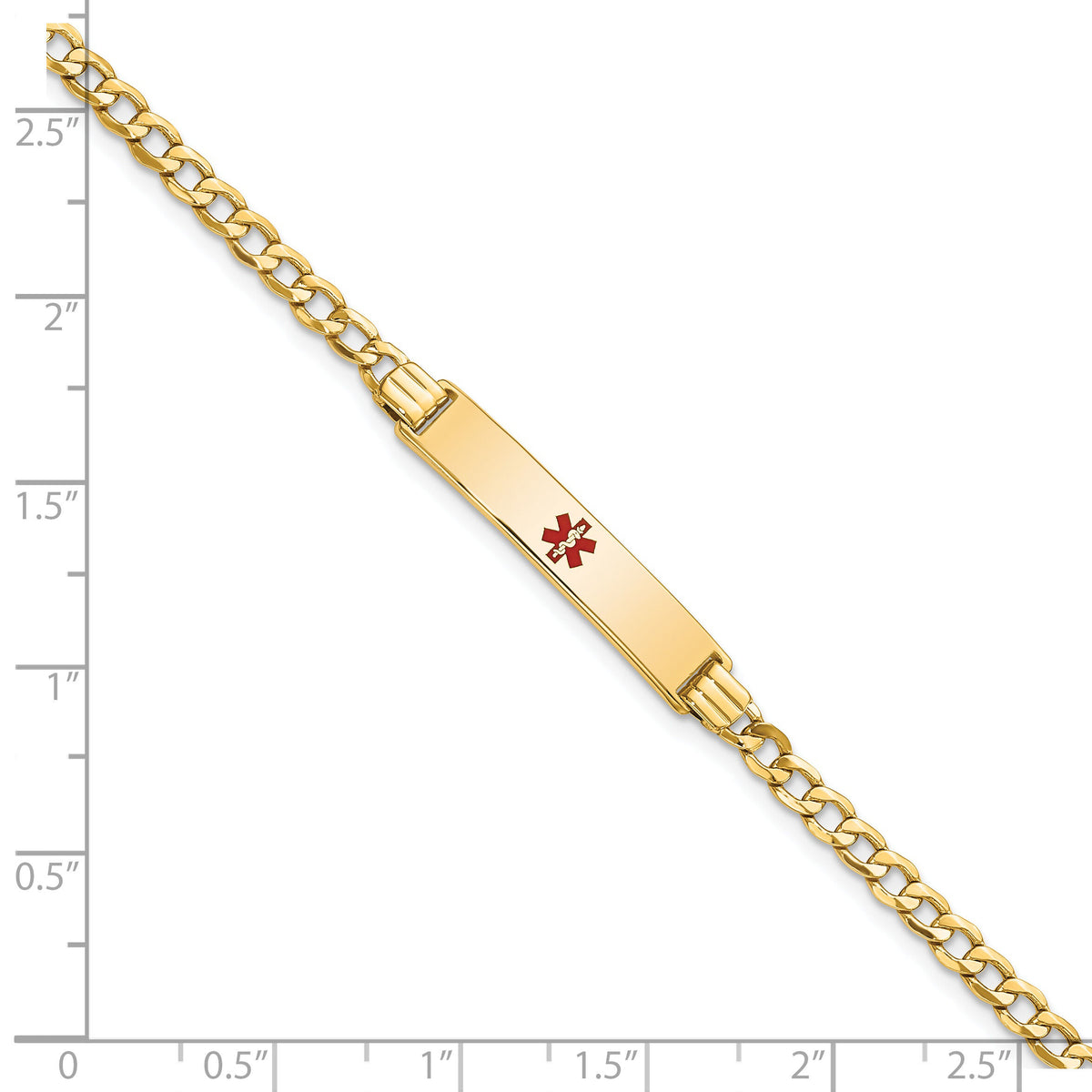 14K Semi-solid Medical Polished Red Enamel Cuban ID Bracelet-XM557CR-7