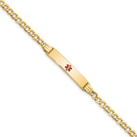 14K Semi-solid Medical Polished Red Enamel Cuban ID Bracelet-XM557CR-7