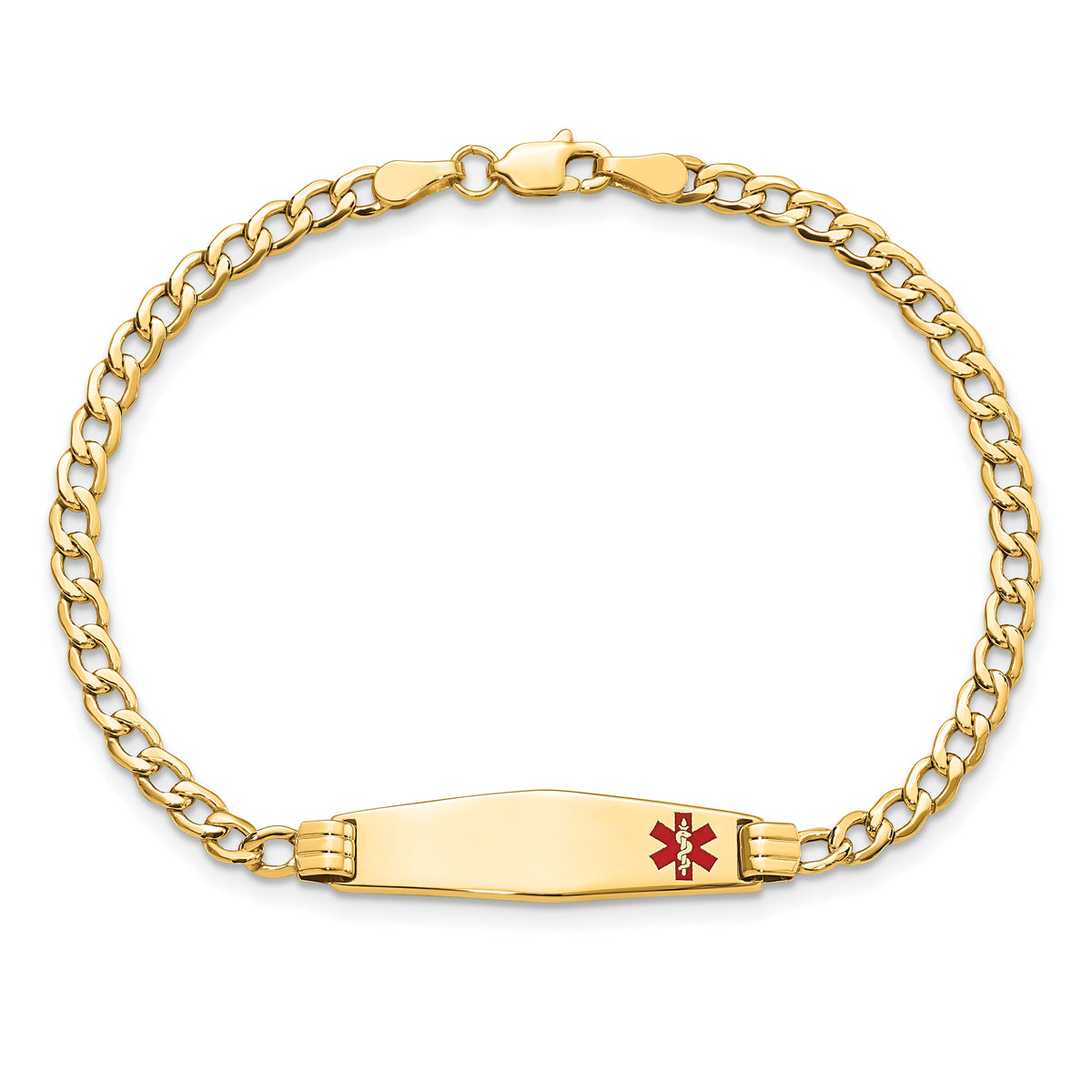 14K Medical Semi-Solid Soft Diamond Shape Red Enamel ID Cuban ID Bracelet-XM557FC-8