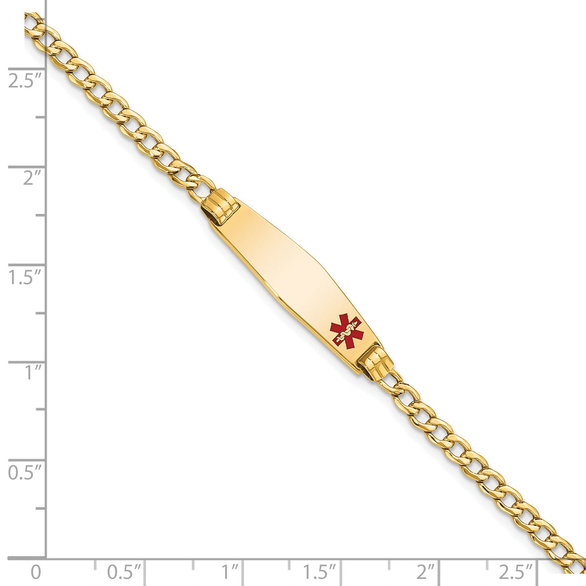 14K Medical Semi-Solid Soft Diamond Shape Red Enamel ID Cuban ID Bracelet-XM557FC-8
